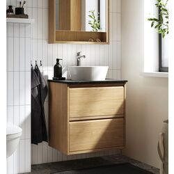 Набор тумбы с раковиной Ikea Angsjon/Kattevik с ящиками 62x49x80 (Имитация Дуба/Имитация Черного Мрамора)