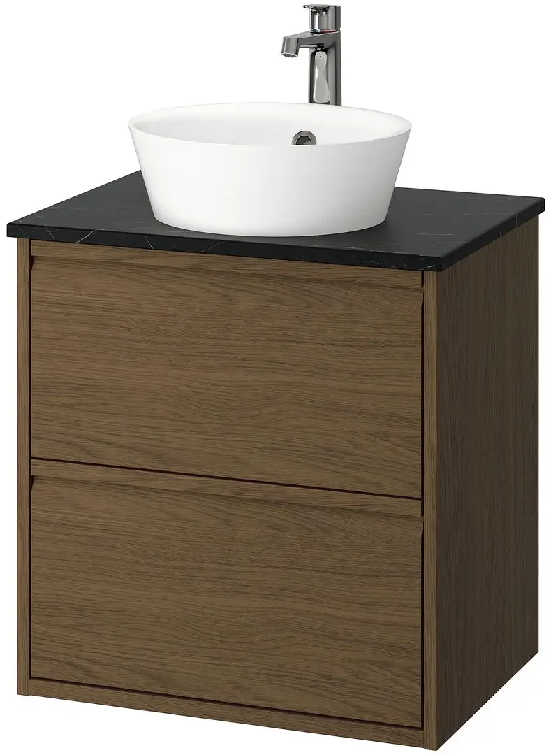 Набор тумбы с раковиной Ikea Angsjon/Kattevik с ящиками 62x49x80 (Имитация Коричневого Дуба/Имитация Черного Мрамора) - 2