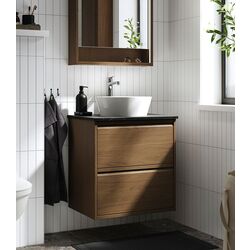 Набор тумбы с раковиной Ikea Angsjon/Kattevik с ящиками 62x49x80 (Имитация Коричневого Дуба/Имитация Черного Мрамора)