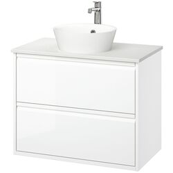 Set tumba cu lavoar Ikea Angsjon/Kattevik cu sertare 82x49x80 (Alb Lucios/Aspect Marmura Alba) Thumb