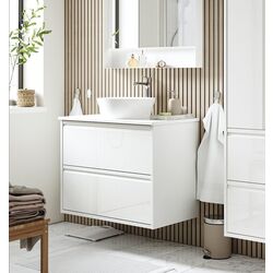 Набор тумбы с раковиной Ikea Angsjon/Kattevik с ящиками 82x49x80 (Глянцевый Белый/Имитация Белого Мрамора)