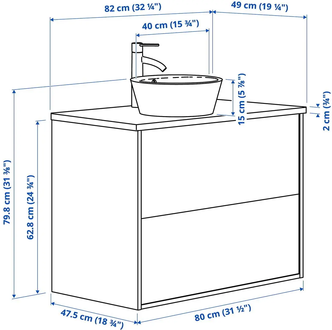 Set tumba cu lavoar Ikea Angsjon/Kattevik cu sertare 82x49x80 (Alb Lucios/Aspect Marmura Alba) - 10