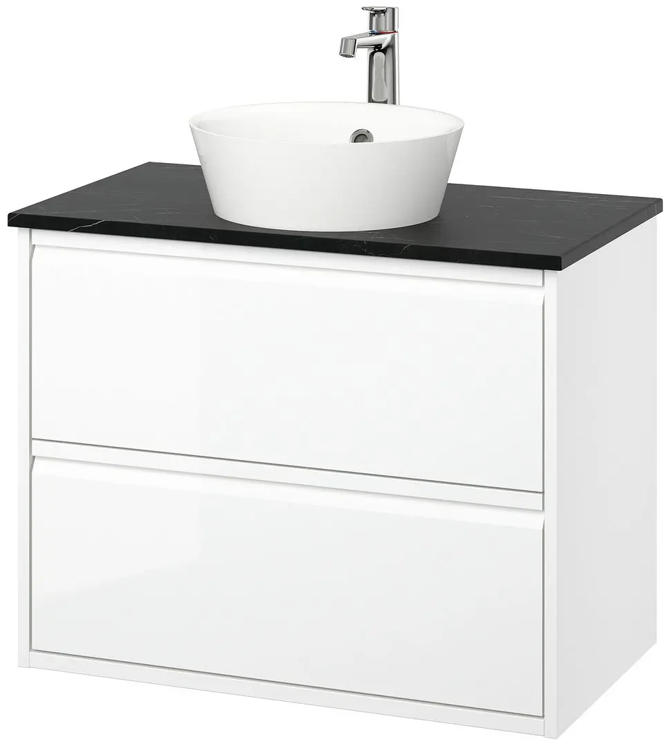 Набор тумбы с раковиной Ikea Angsjon/Kattevik с ящиками 82x49x80 (Глянцевый Белый/Имитация Черного Мрамора) - 2