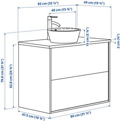 Набор тумбы с раковиной Ikea Angsjon/Kattevik с ящиками 82x49x80 (Глянцевый Белый/Имитация Черного Мрамора) Thumb