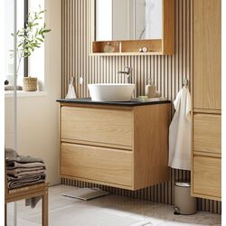 Набор тумбы с раковиной Ikea Angsjon/Kattevik с ящиками 82x49x80 (Имитация Дуба/Имитация Черного Мрамора)