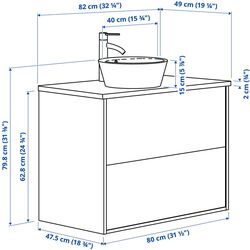 Набор тумбы с раковиной Ikea Angsjon/Kattevik с ящиками 82x49x80 (Имитация Дуба/Имитация Черного Мрамора) Thumb