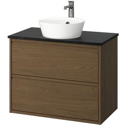 Набор тумбы с раковиной Ikea Angsjon/Kattevik с ящиками 82x49x80 (Имитация Коричневого Дуба/Имитация Черного Мрамора) Thumb