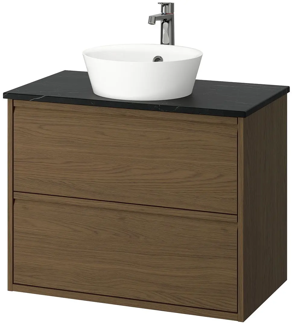 Набор тумбы с раковиной Ikea Angsjon/Kattevik с ящиками 82x49x80 (Имитация Коричневого Дуба/Имитация Черного Мрамора) - 2