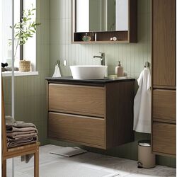 Набор тумбы с раковиной Ikea Angsjon/Kattevik с ящиками 82x49x80 (Имитация Коричневого Дуба/Имитация Черного Мрамора)