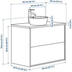 Набор тумбы с раковиной Ikea Angsjon/Kattevik с ящиками 82x49x80 (Имитация Коричневого Дуба/Имитация Черного Мрамора) Thumb