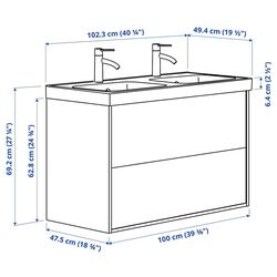 Набор тумбы с раковиной Ikea Angsjon/Orrsjon/Brogrund с ящиками 102x49x69 (Блестящий Белый) Thumb