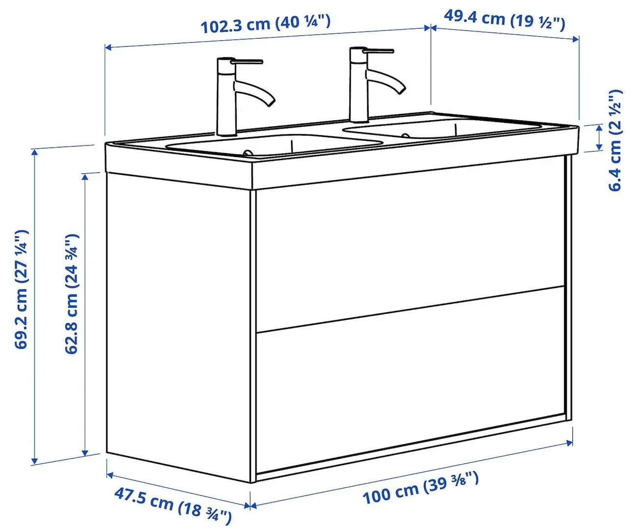 Набор тумбы с раковиной Ikea Angsjon/Orrsjon/Brogrund с ящиками 102x49x69 (Блестящий Белый) - 2