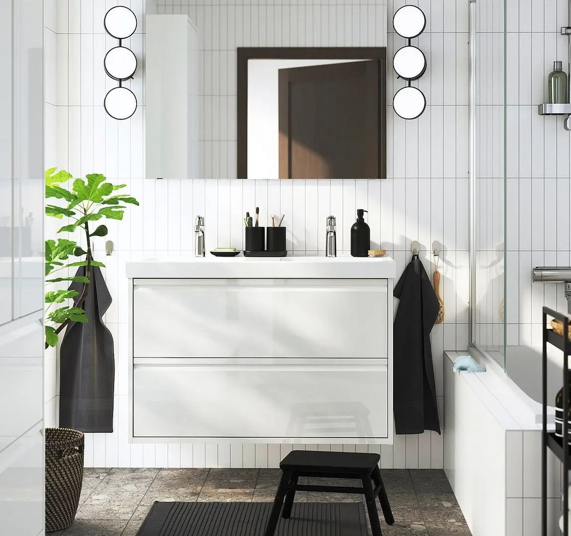 Набор тумбы с раковиной Ikea Angsjon/Orrsjon/Brogrund с ящиками 102x49x69 (Блестящий Белый)