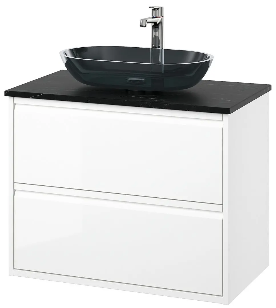 Set tumba cu lavoar Ikea Angsjon/Oxmyren/Brogrund cu sertare 82x49x77 (Alb Lucios/Aspect Marmura Neagra) - 2