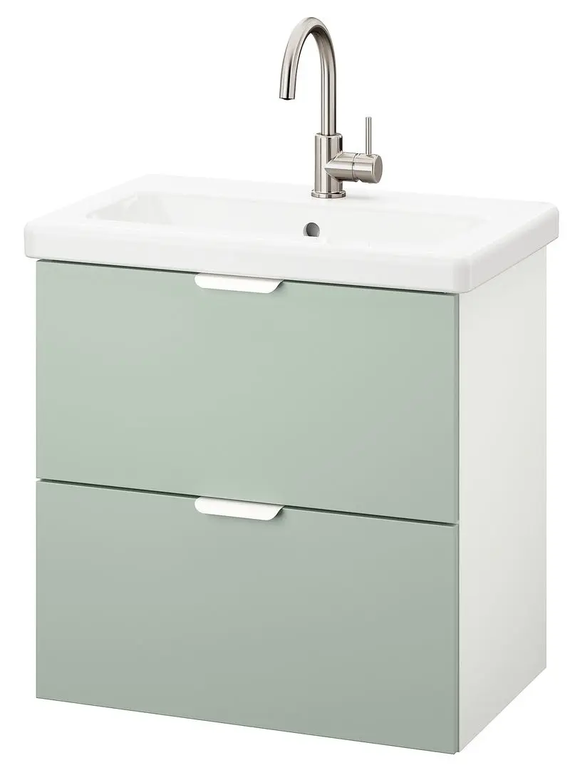 Набор тумбы с раковиной Ikea Enhet 2 ящика 64x43x65 (Белый/Светло-серо-зеленый) - 2