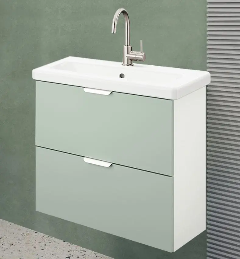 Набор тумбы с раковиной Ikea Enhet 2 ящика 64x43x65 (Белый/Светло-серо-зеленый)