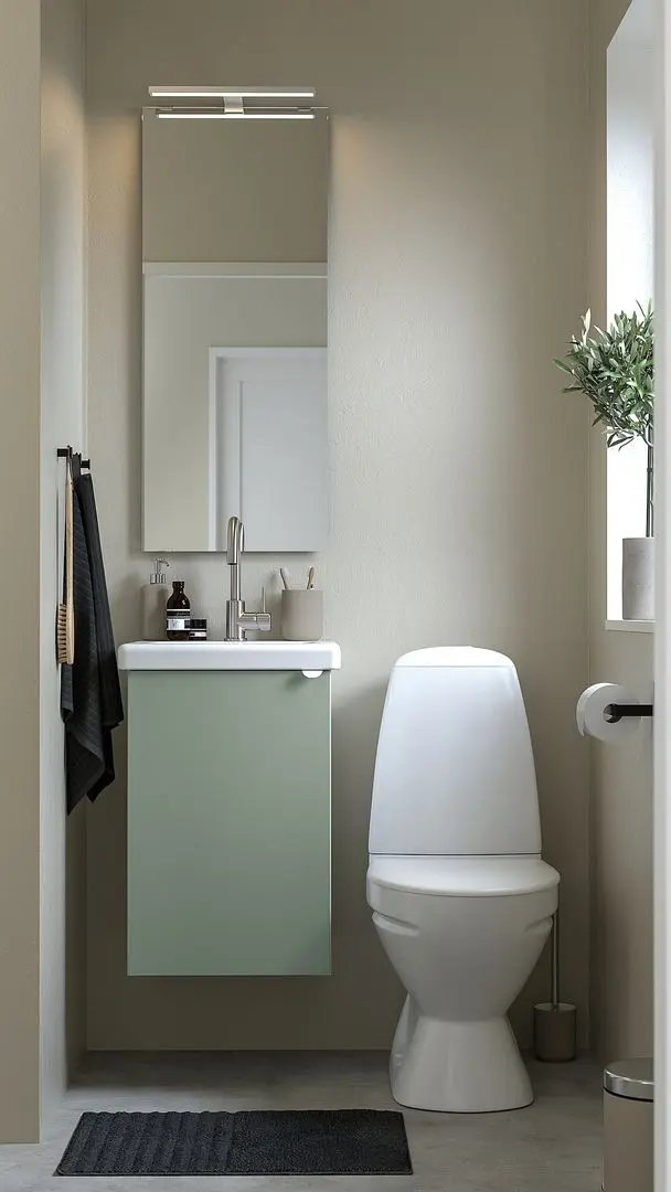 Набор тумбы с раковиной Ikea Enhet/Tvallen 1 дверца/смеситель 44x43x65 (Белый/Светло-серо-зеленый)