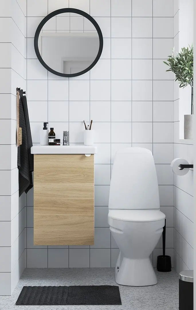 Набор тумбы с раковиной Ikea Enhet/Tvallen 1 дверца/смеситель 44x43x65 (Под Дуб/Белый)