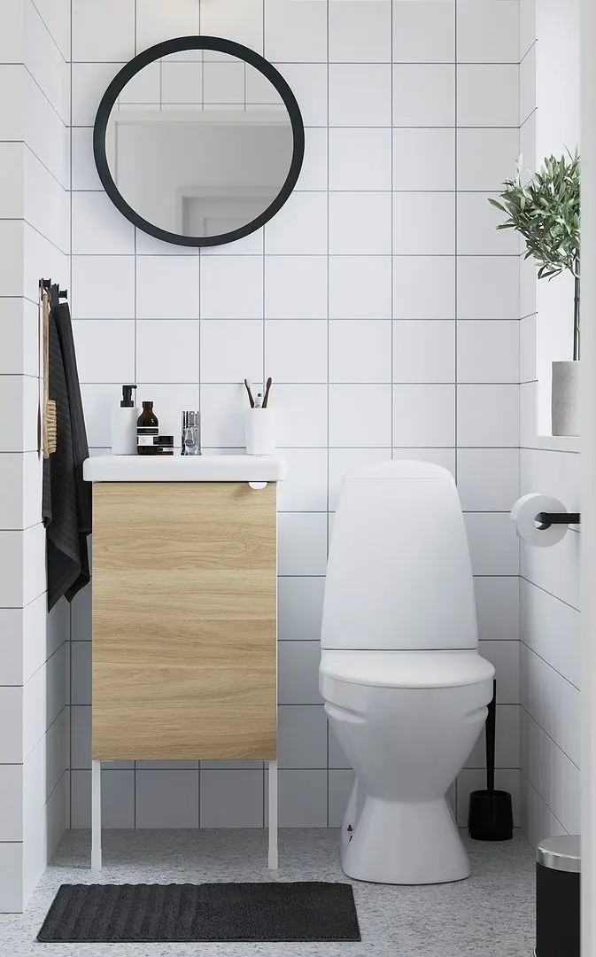 Набор тумбы с раковиной Ikea Enhet/Tvallen 1 дверца/смеситель 44x43x87 (Под Дуб/Белый)