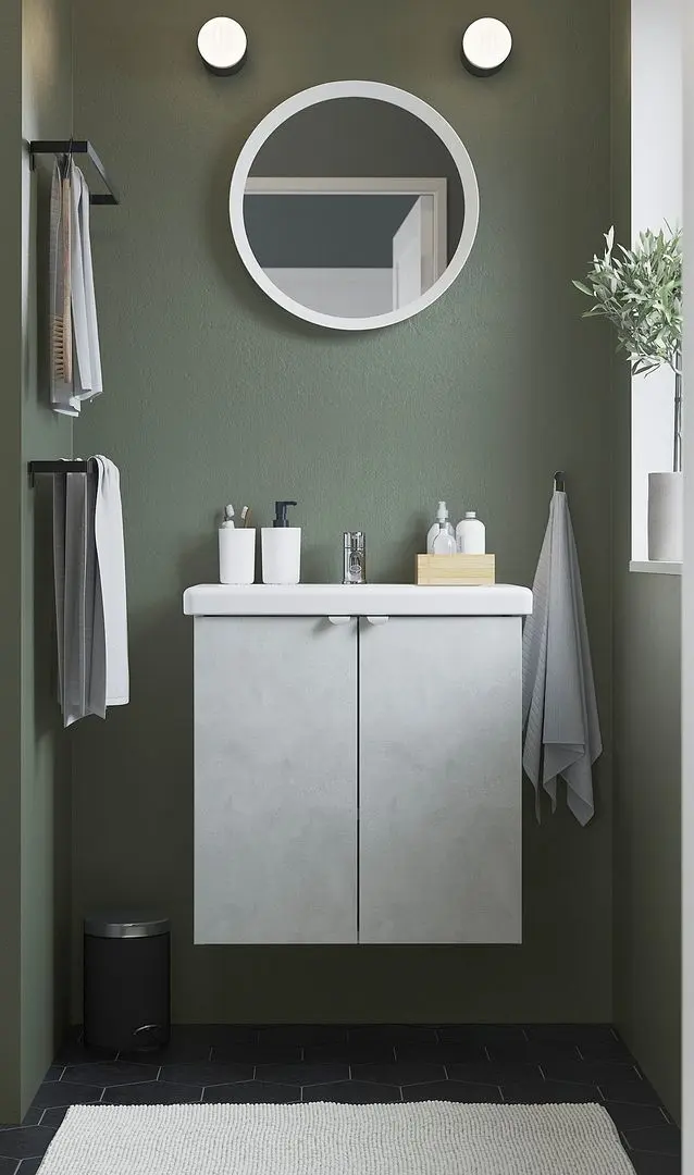 Набор тумбы с раковиной Ikea Enhet/Tvallen 2 двери/смеситель 64x43x65 (Под Бетон/Белый)