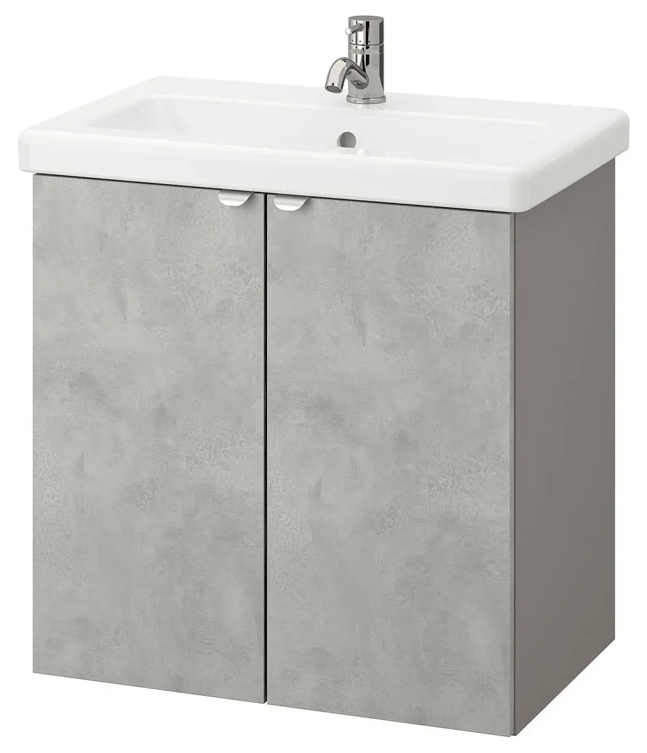 Набор тумбы с раковиной Ikea Enhet/Tvallen 2 двери/смеситель 64x43x65 (Под Бетон/Серый) - 2