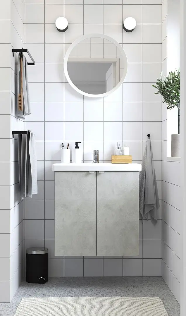 Набор тумбы с раковиной Ikea Enhet/Tvallen 2 двери/смеситель 64x43x65 (Под Бетон/Серый)