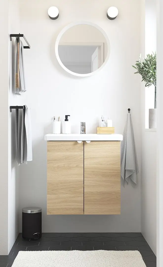 Набор тумбы с раковиной Ikea Enhet/Tvallen 2 двери/смеситель 64x43x65 (Под Дуб/Белый)