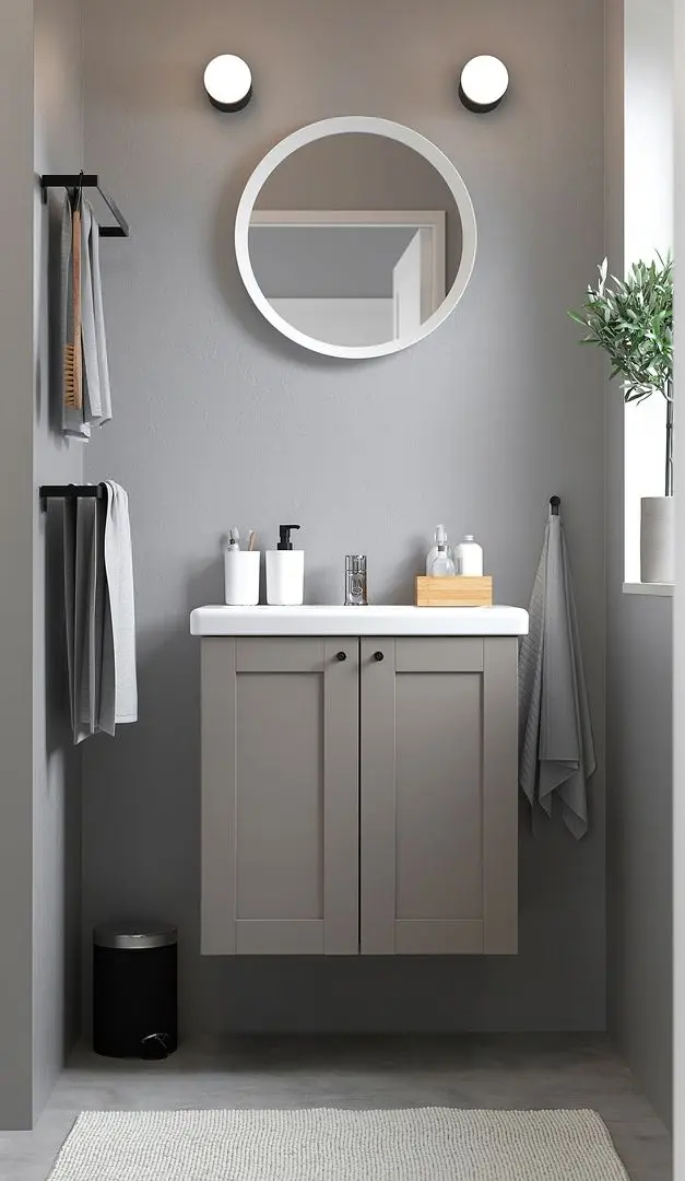 Набор тумбы с раковиной Ikea Enhet/Tvallen 2 двери/смеситель 64x43x65 (Серый)