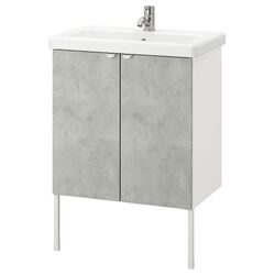 Набор тумбы с раковиной Ikea Enhet/Tvallen 2 двери/смеситель 64x43x87 (Под Бетон/Белый) Thumb