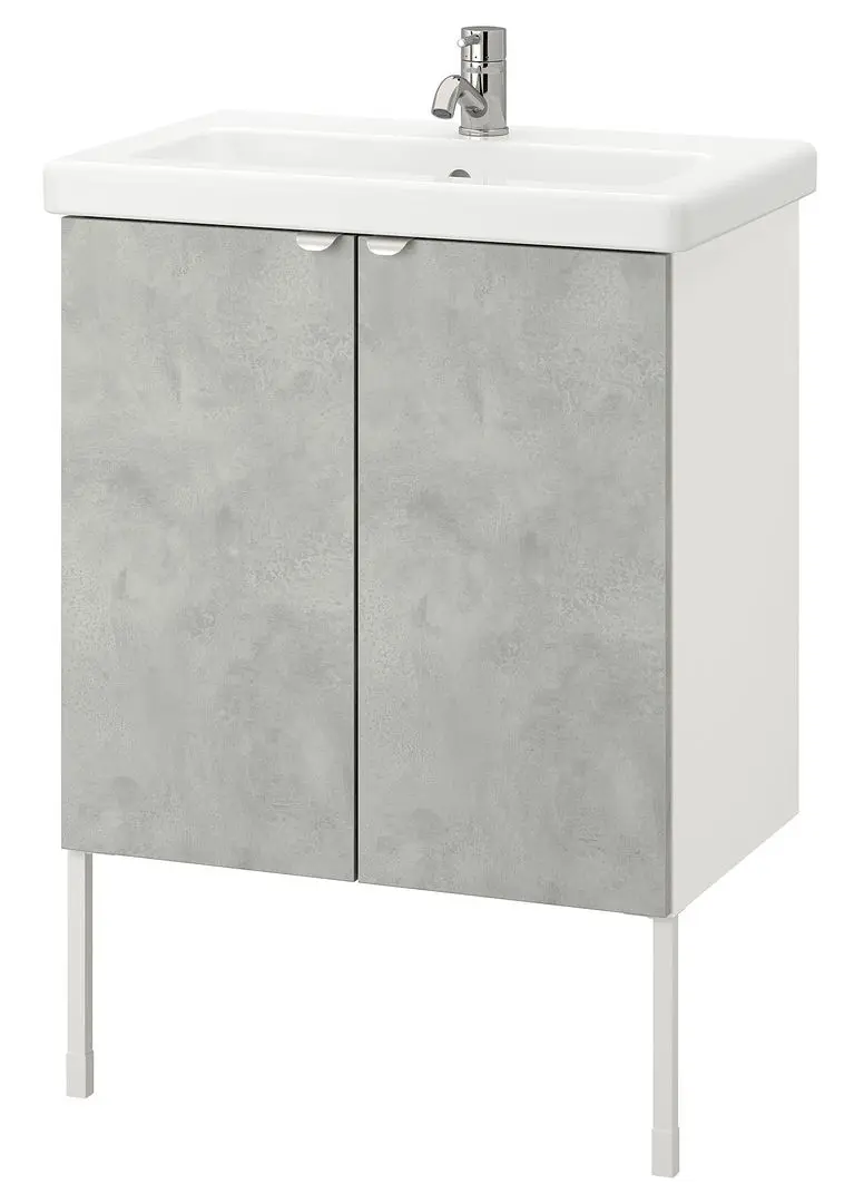 Набор тумбы с раковиной Ikea Enhet/Tvallen 2 двери/смеситель 64x43x87 (Под Бетон/Белый) - 3