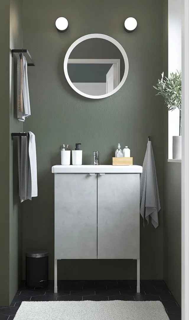 Набор тумбы с раковиной Ikea Enhet/Tvallen 2 двери/смеситель 64x43x87 (Под Бетон/Белый)