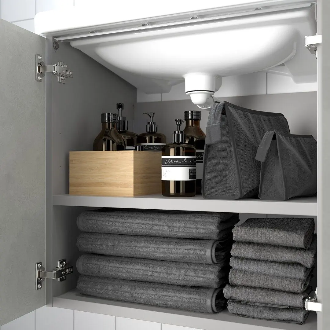 Набор тумбы с раковиной Ikea Enhet/Tvallen 2 двери/смеситель 64x43x87 (Под Бетон/Серый) - 2