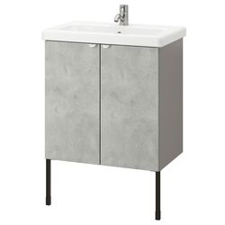 Набор тумбы с раковиной Ikea Enhet/Tvallen 2 двери/смеситель 64x43x87 (Под Бетон/Серый) Thumb