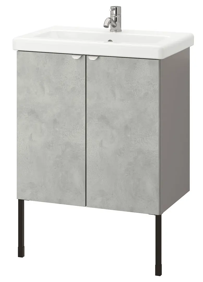 Набор тумбы с раковиной Ikea Enhet/Tvallen 2 двери/смеситель 64x43x87 (Под Бетон/Серый) - 3