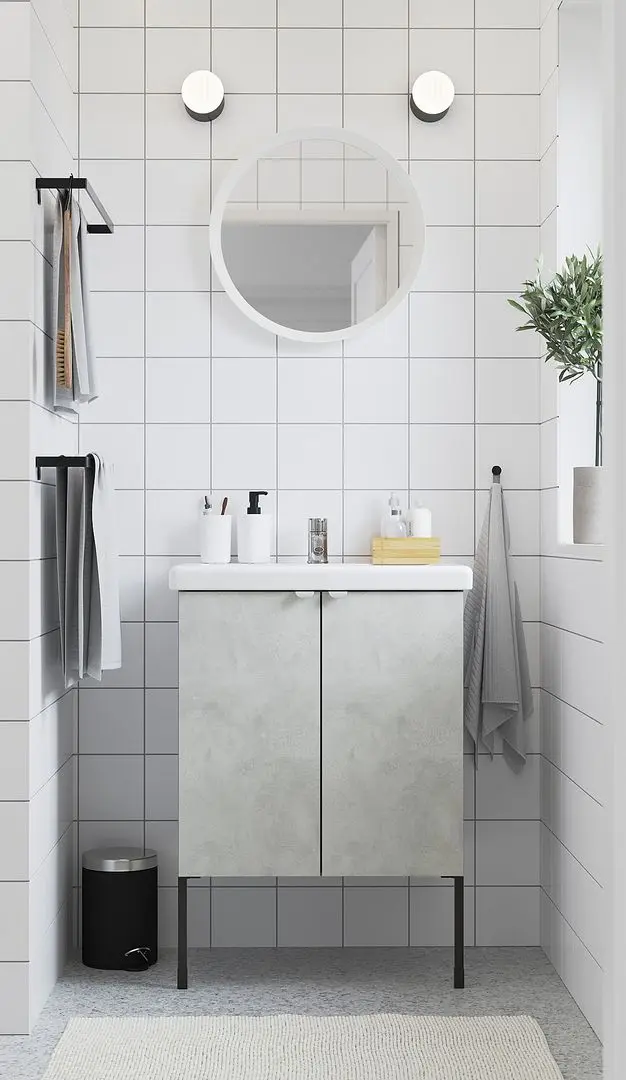 Набор тумбы с раковиной Ikea Enhet/Tvallen 2 двери/смеситель 64x43x87 (Под Бетон/Серый)