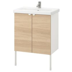 Набор тумбы с раковиной Ikea Enhet/Tvallen 2 двери/смеситель 64x43x87 (Под Дуб/Белый) Thumb