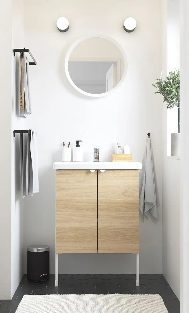 Набор тумбы с раковиной Ikea Enhet/Tvallen 2 двери/смеситель 64x43x87 (Под Дуб/Белый)