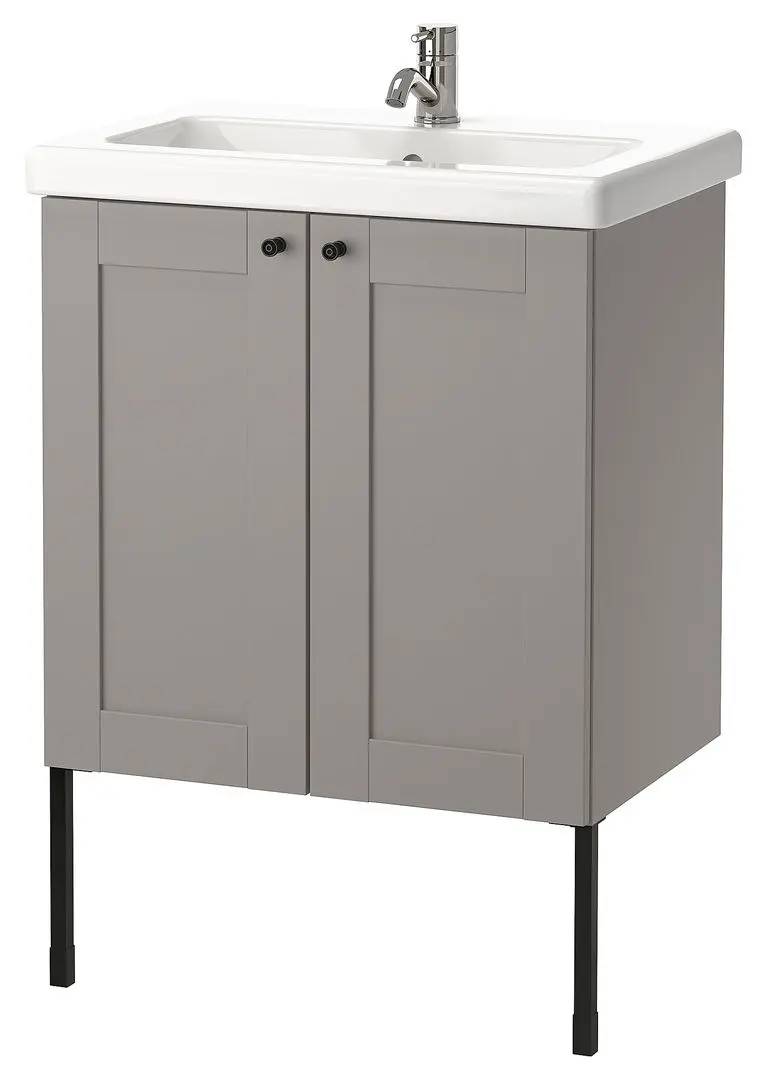 Набор тумбы с раковиной Ikea Enhet/Tvallen 2 двери/смеситель 64x43x87 (Серый) - 2