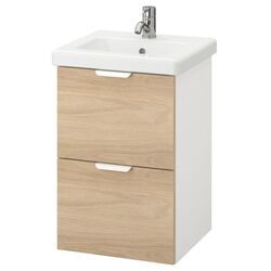 Набор тумбы с раковиной Ikea Enhet/Tvallen 2 ящика/смеситель 44x43x65 (Белый/Под Дуб) Thumb