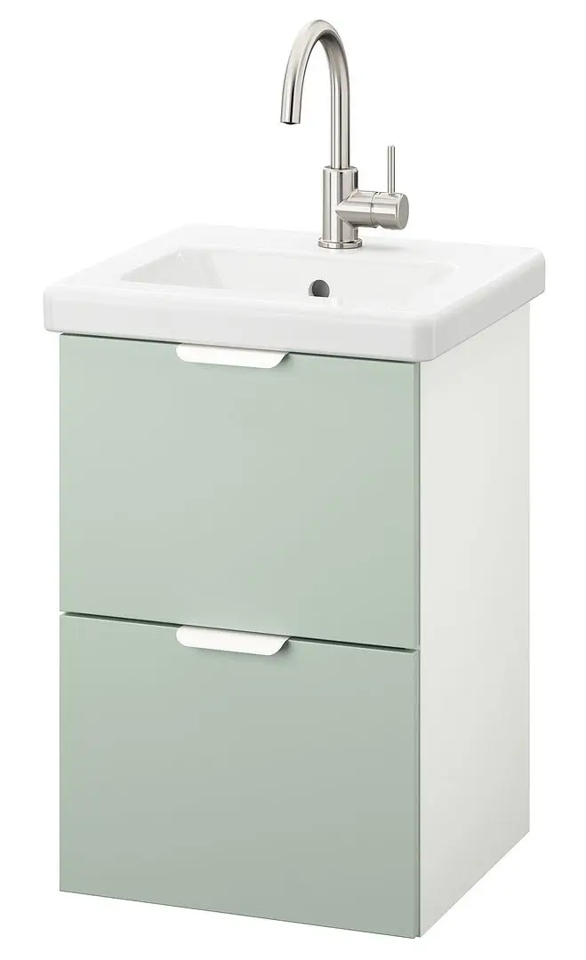 Набор тумбы с раковиной Ikea Enhet/Tvallen 2 ящика/смеситель 44x43x65 (Белый/Светло-серо-зеленый) - 2