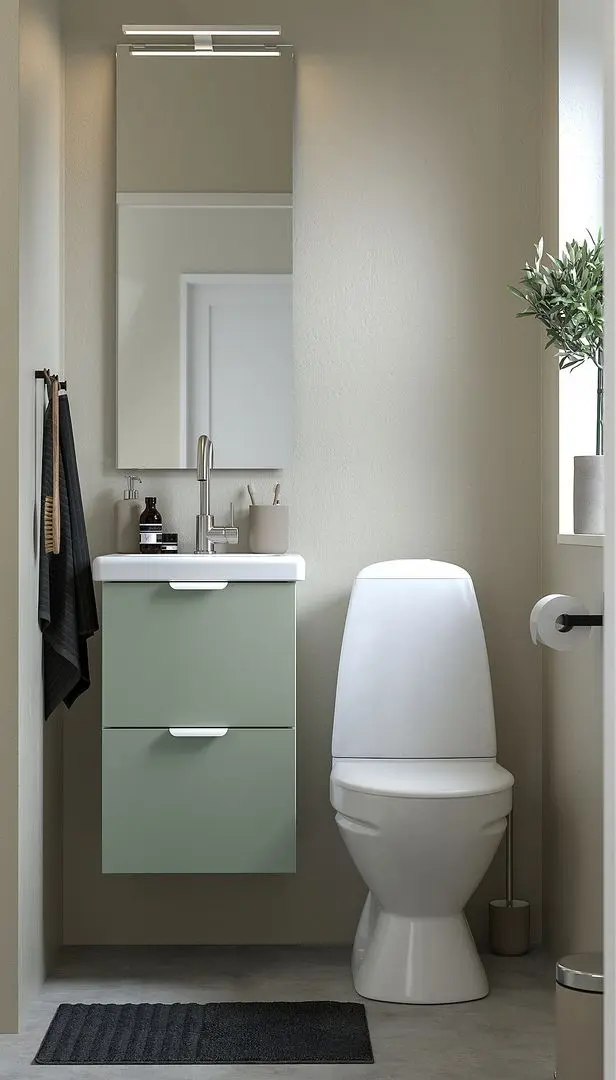 Набор тумбы с раковиной Ikea Enhet/Tvallen 2 ящика/смеситель 44x43x65 (Белый/Светло-серо-зеленый)