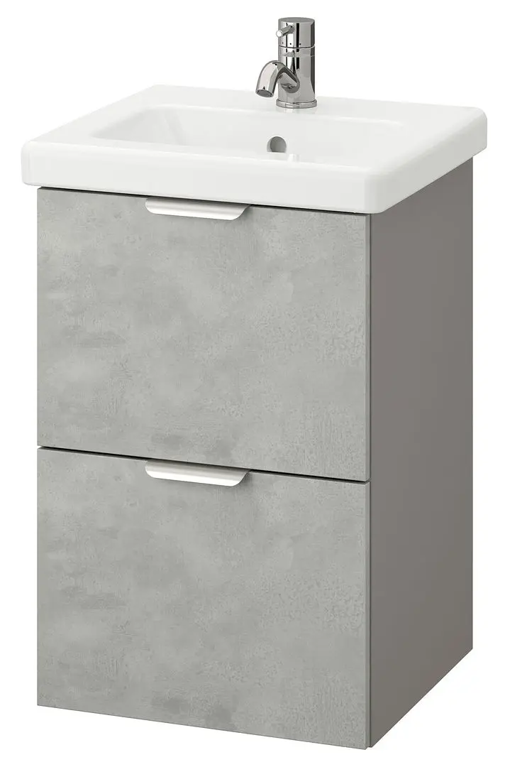 Набор тумбы с раковиной Ikea Enhet/Tvallen 2 ящика/смеситель 44x43x65 (Под Бетон/Серый) - 2