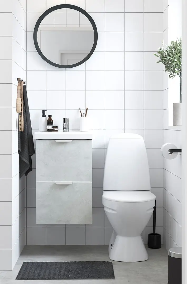 Набор тумбы с раковиной Ikea Enhet/Tvallen 2 ящика/смеситель 44x43x65 (Под Бетон/Серый)