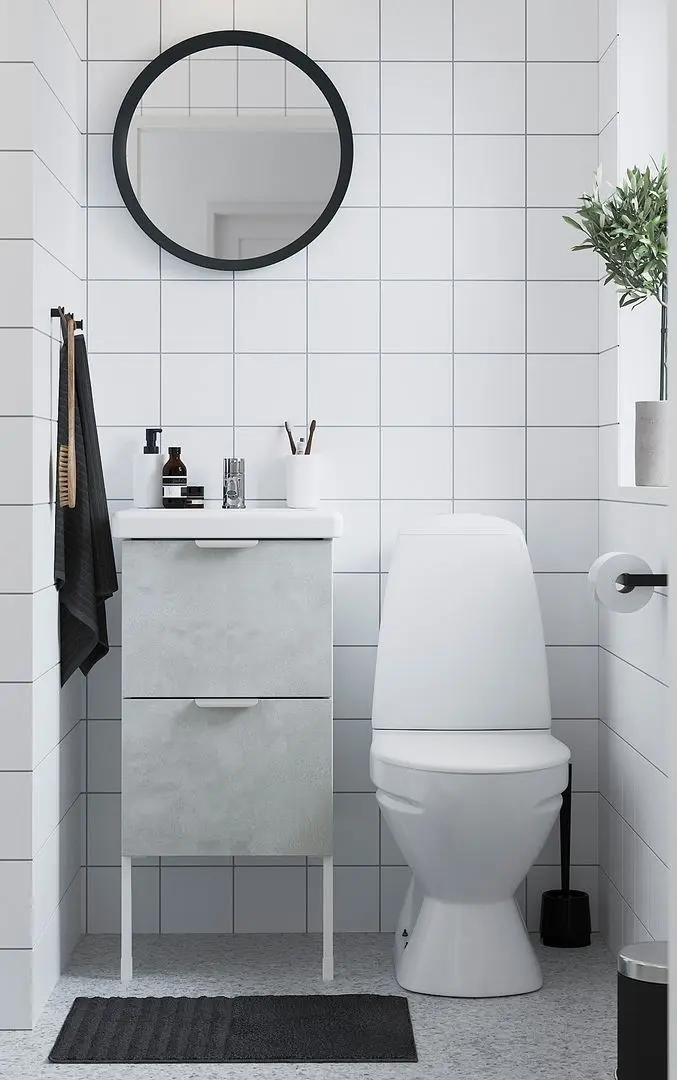 Набор тумбы с раковиной Ikea Enhet/Tvallen 2 ящика/смеситель 44x43x87 (Под Бетон/Белый)