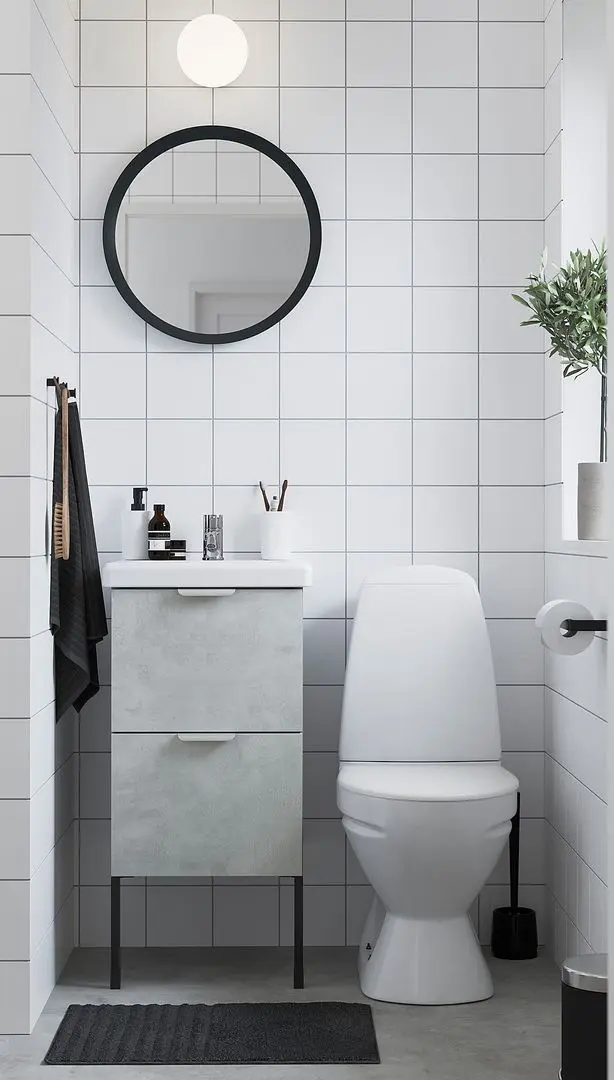 Набор тумбы с раковиной Ikea Enhet/Tvallen 2 ящика/смеситель 44x43x87 (Под Бетон/Серый)