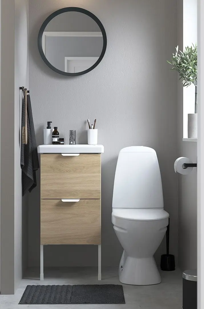 Набор тумбы с раковиной Ikea Enhet/Tvallen 2 ящика/смеситель 44x43x87 (Под Дуб/Белый)