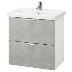 Набор тумбы с раковиной Ikea Enhet/Tvallen 2 ящика/смеситель 64x43x65 (Под Бетон/Белый) Thumb