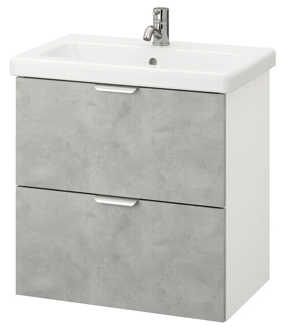 Набор тумбы с раковиной Ikea Enhet/Tvallen 2 ящика/смеситель 64x43x65 (Под Бетон/Белый) - 6