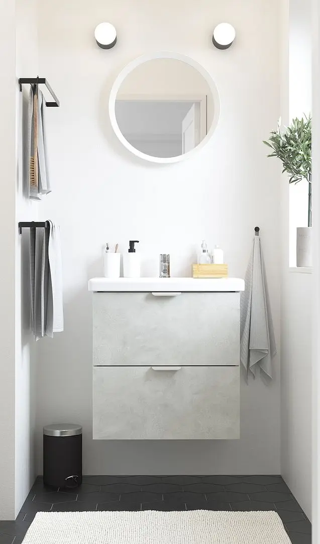 Набор тумбы с раковиной Ikea Enhet/Tvallen 2 ящика/смеситель 64x43x65 (Под Бетон/Белый)