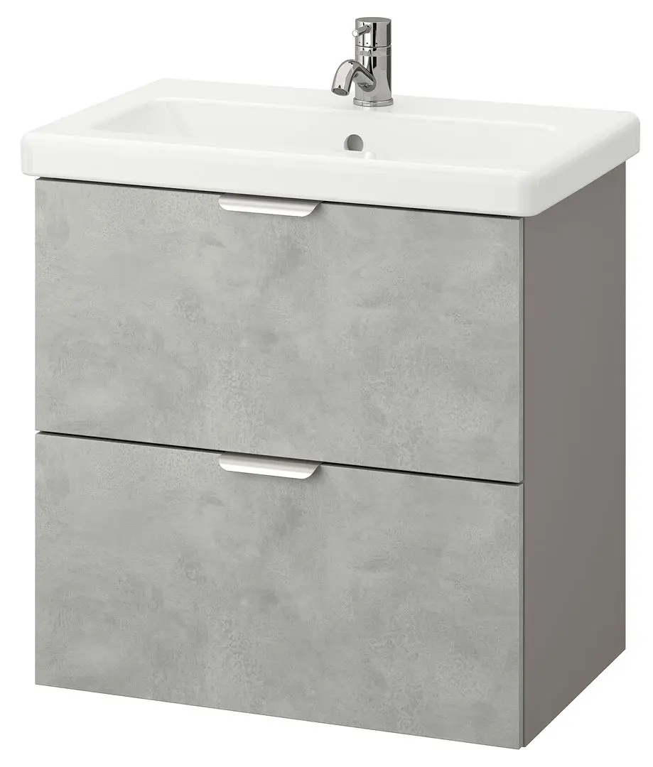 Набор тумбы с раковиной Ikea Enhet/Tvallen 2 ящика/смеситель 64x43x65 (Под Бетон/Серый) - 4